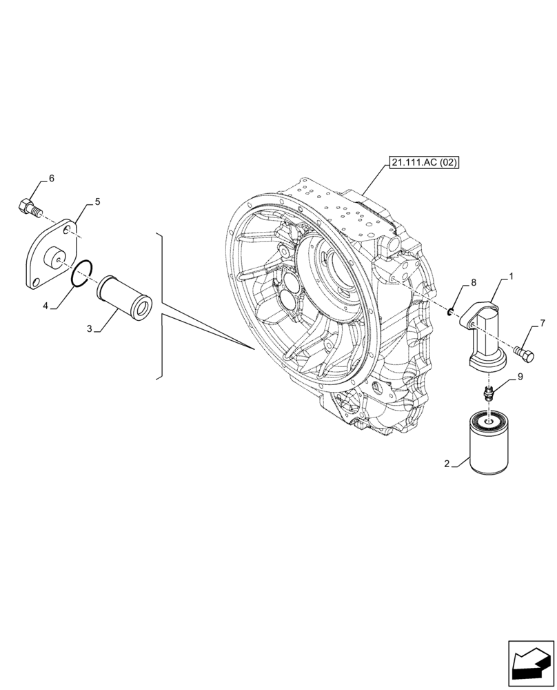 Схема запчастей Case 590SN - (21.103.AJ) - VAR - 423060, 423061 - TRANSMISSION, SEMI-POWERSHIFT, OIL FILTER (21) - TRANSMISSION