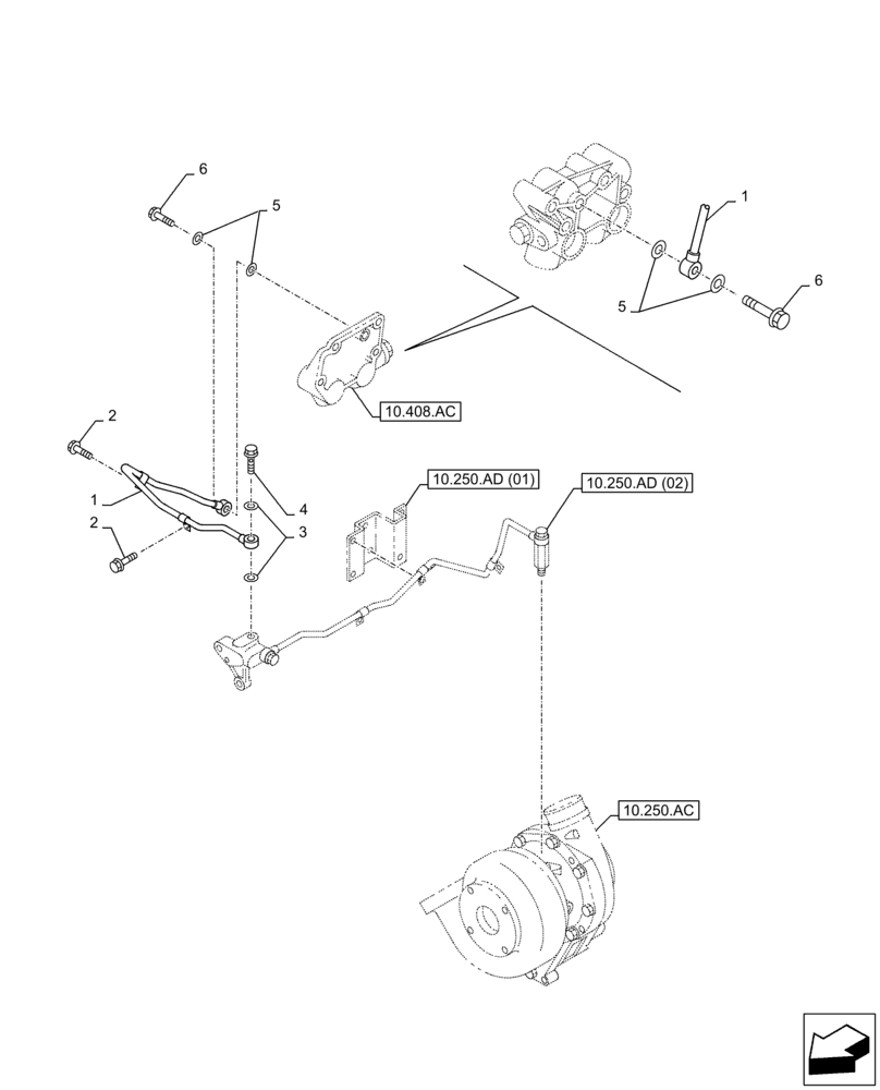 Схема запчастей Case AQ-6HK1XASS01-02 - (10.250.AD[03]) - TURBOCHARGER LUBE LINE (10) - ENGINE