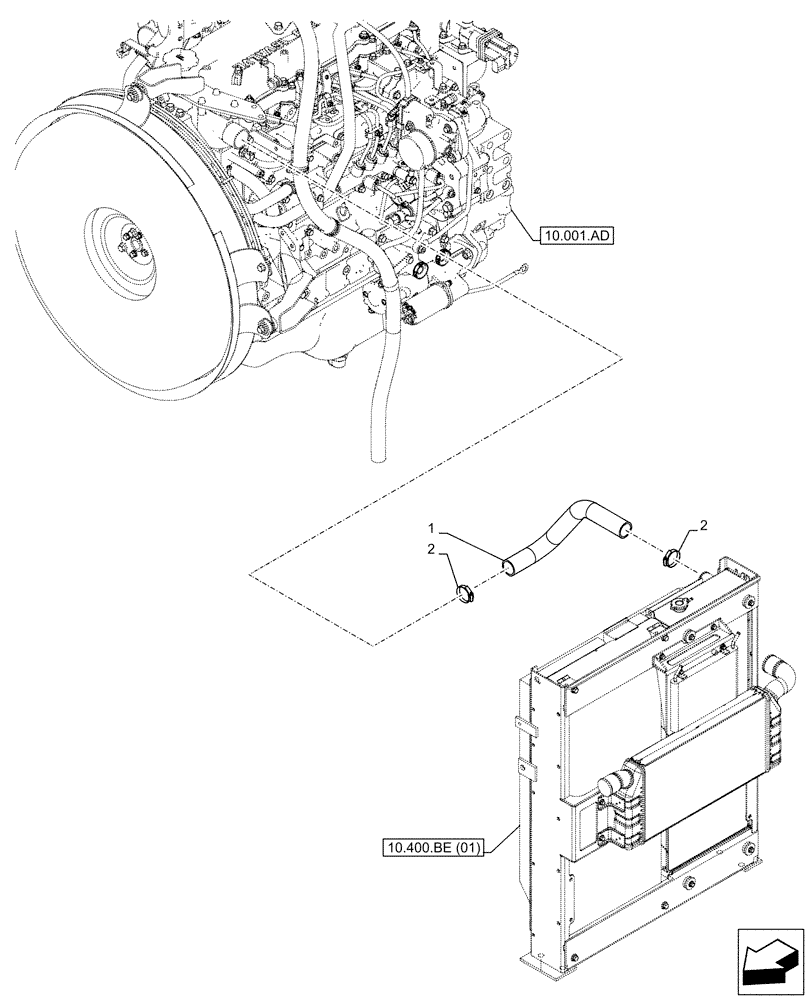 Схема запчастей Case CX210D NLC - (10.400.AQ) - RADIATOR, WATER PUMP, HOSE (10) - ENGINE