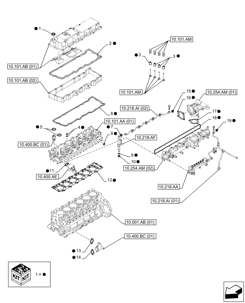 Схема запчастей Case AQ-6HK1XASS01-02 - (10.001.AD[06]) - ENGINE, GASKET, SET (10) - ENGINE