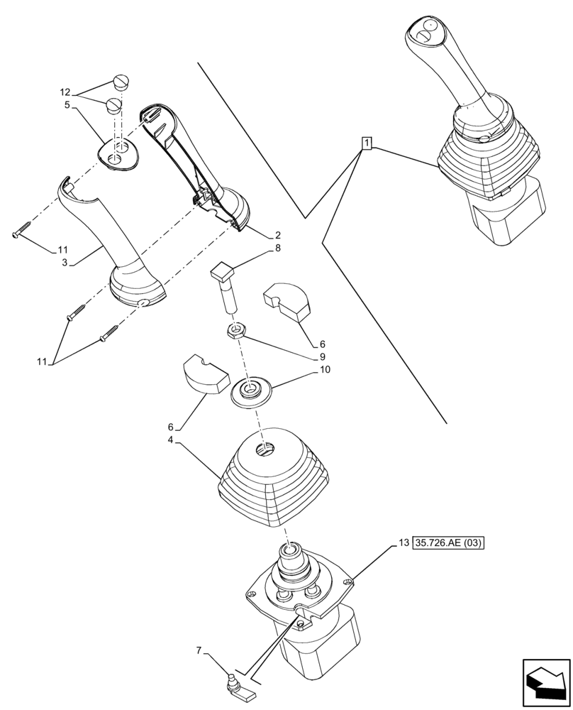 Схема запчастей Case 580N EP - (35.726.AE[05]) - 6-SPOOL, PILOT CONTROLS, JOYSTICK, RH (35) - HYDRAULIC SYSTEMS