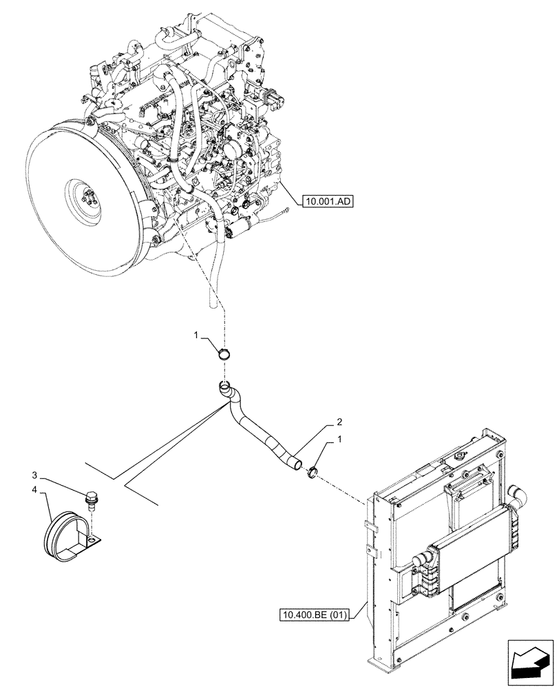 Схема запчастей Case CX210D NLC - (10.400.AP) - RADIATOR HOSE (10) - ENGINE