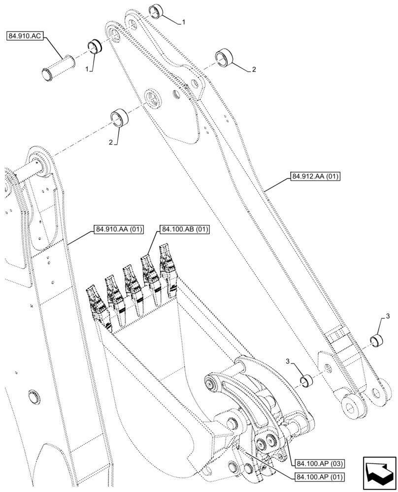 Схема запчастей Case 580N EP - (84.912.AD[01]) - VAR - 423075 - STANDARD DIPPER, BUSHING (84) - BOOMS, DIPPERS & BUCKETS