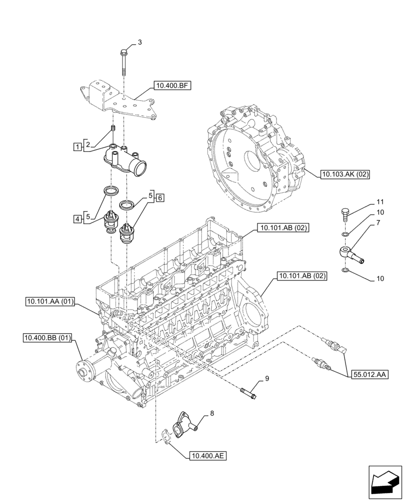 Схема запчастей Case AQ-6HK1XASS01-02 - (10.400.BC[01]) - COOLER, THERMOSTAT (10) - ENGINE