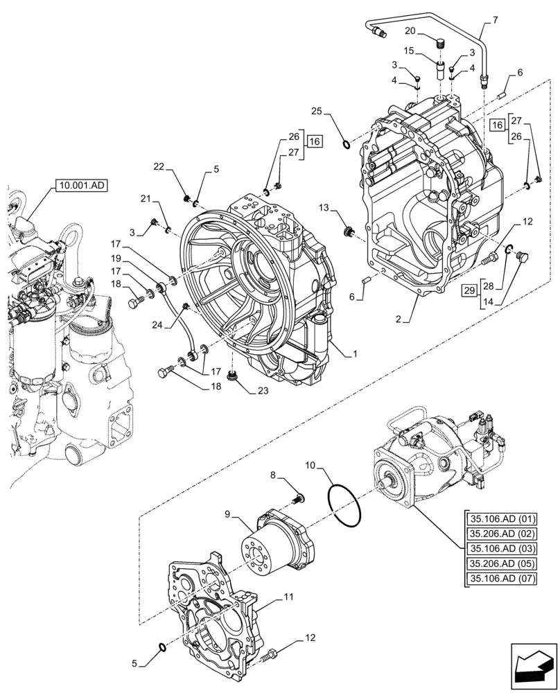 Схема запчастей Case 580SN WT - (21.112.AC[02]) - VAR - 423059 - TRANSMISSION, POWERSHUTTLE, HOUSING, 4WD (21) - TRANSMISSION