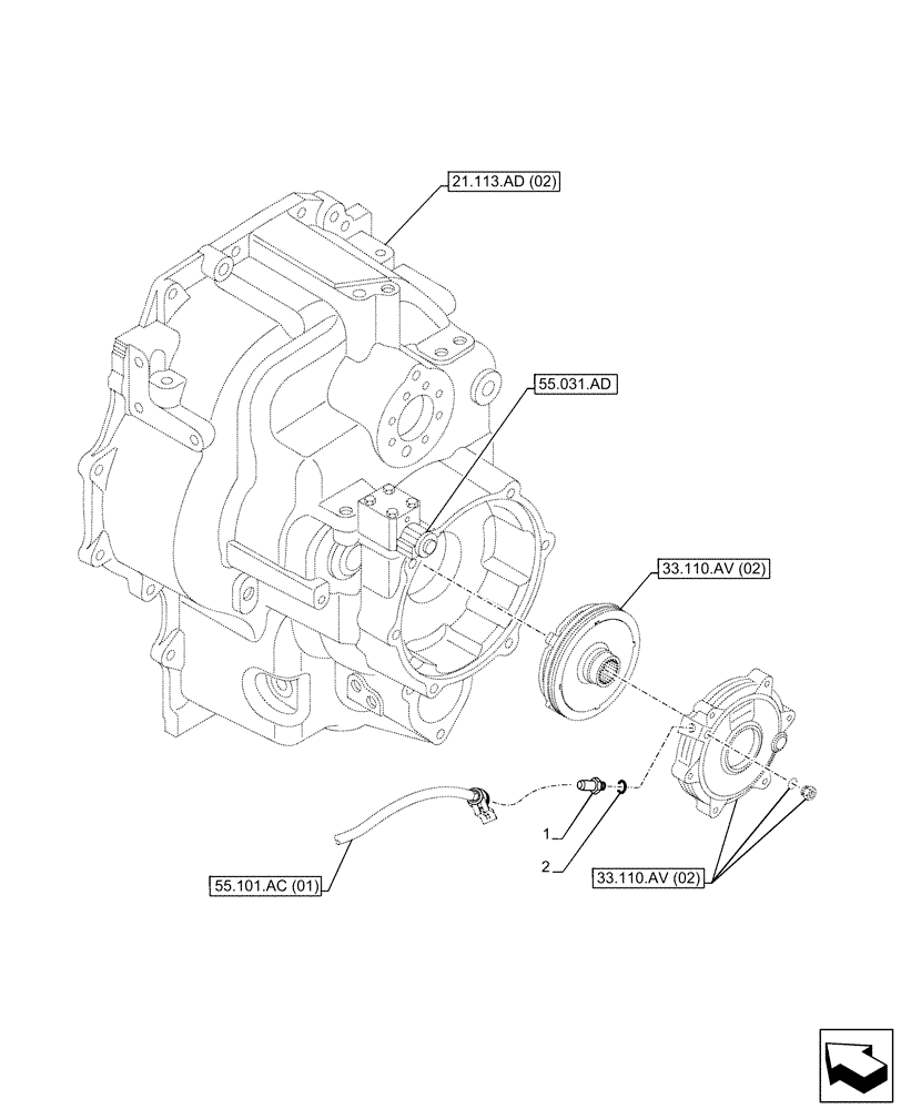 Схема запчастей Case 580SN - (55.031.AE[02]) - VAR - 423062 - TRANSMISSION, POWERSHIFT, PARKING BRAKE, PRESSURE SWITCH (55) - ELECTRICAL SYSTEMS