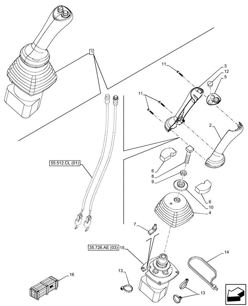 Схема запчастей Case 580N EP - (35.726.AE[02]) - 6-SPOOL, 7-SPOOL, PILOT CONTROLS, JOYSTICK, LH (35) - HYDRAULIC SYSTEMS