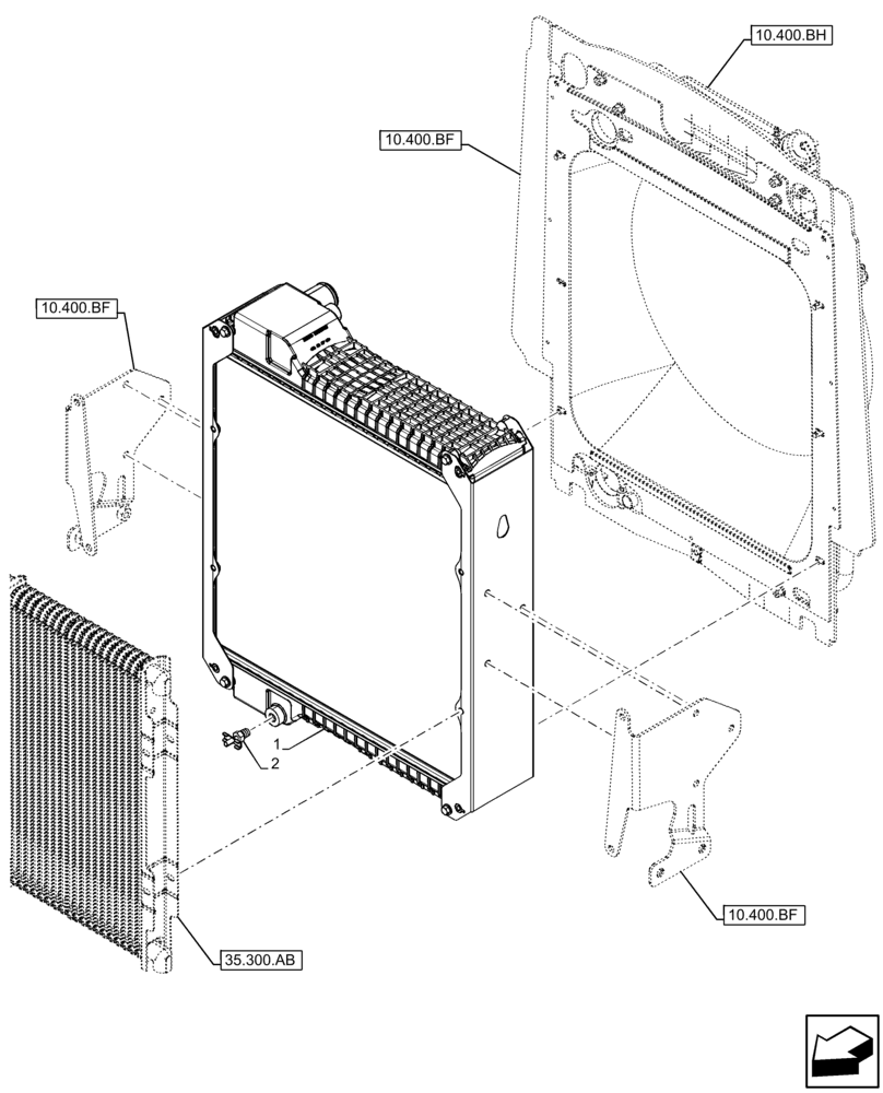 Схема запчастей Case 580SN - (10.400.BE) - VAR - 423000, 442082, 747853, 747854, 747855 - RADIATOR (10) - ENGINE