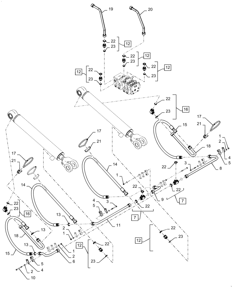 Схема запчастей Case 621F - (35.100.03) - LIFT CYLINDER LINES AND FITTINGS, XT/TC (35) - HYDRAULIC SYSTEMS