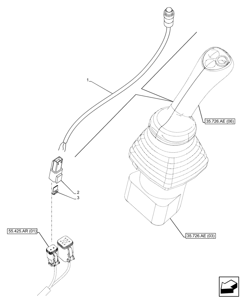 Схема запчастей Case 590SN - (55.512.CL[03]) - 6-SPOOL, 7-SPOOL, PILOT CONTROLS, RIGHT, LH, JOYSTICK, BUTTON (55) - ELECTRICAL SYSTEMS