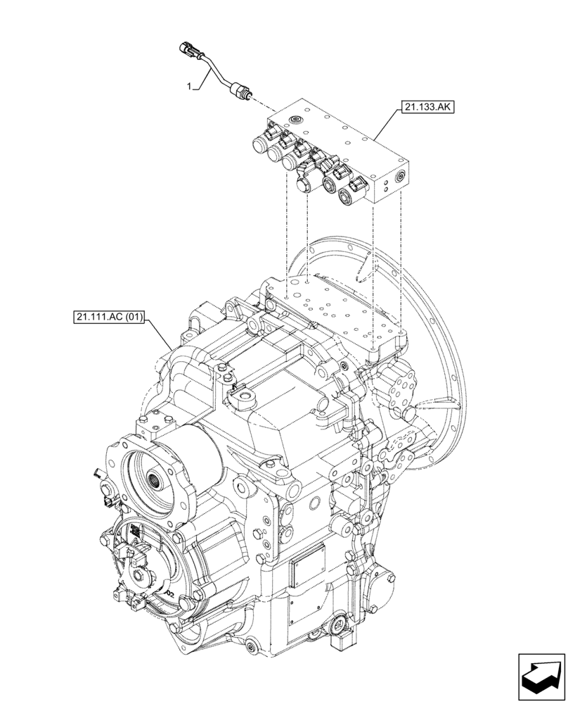 Схема запчастей Case 580SN - (55.021.AG[02]) - VAR - 423060 - 423061 - TRANSMISSION, SEMI-POWERSHIFT, PRESSURE SENSOR (55) - ELECTRICAL SYSTEMS