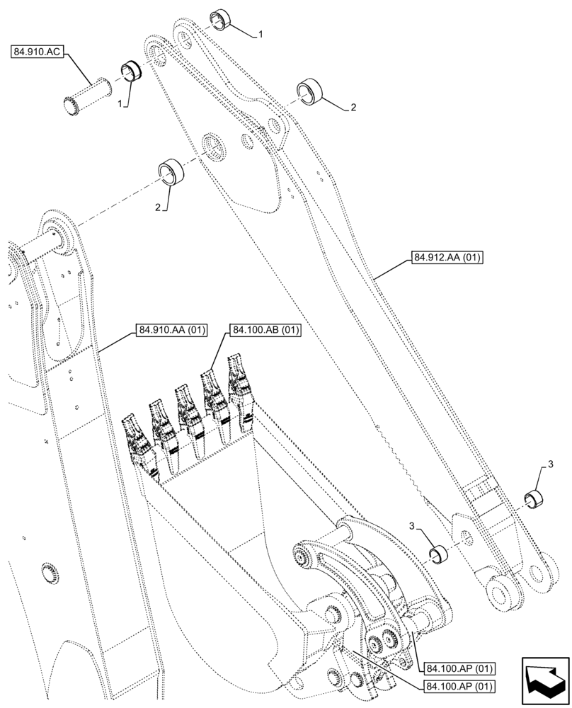 Схема запчастей Case 590SN - (84.912.AD[01]) - STANDARD DIPPER, BUSHING (84) - BOOMS, DIPPERS & BUCKETS