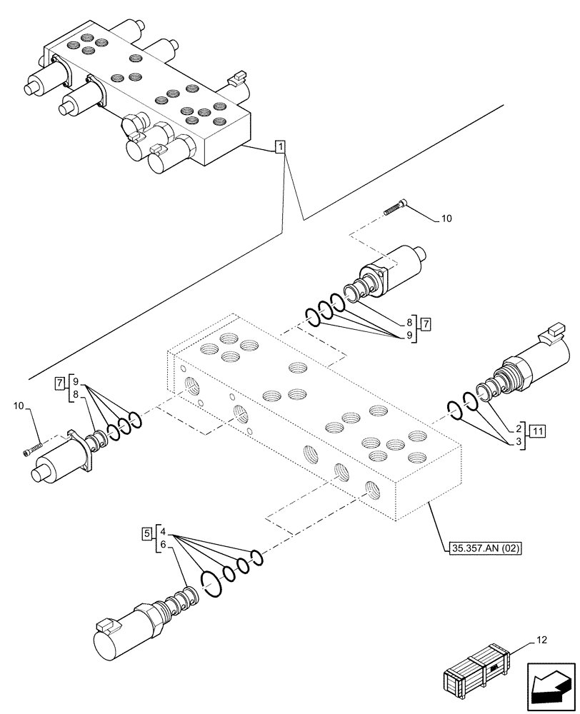 Схема запчастей Case 590SN - (35.357.AG[01]) - 6-SPOOL, PRESSURE CONTROL VALVE, W/ PILOT CONTROLS, SOLENOID (35) - HYDRAULIC SYSTEMS