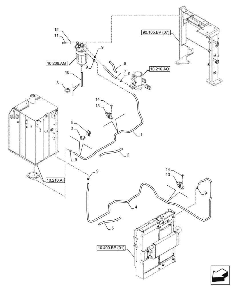 Схема запчастей Case CX210D LC - (10.216.BA[01]) - FUEL TANK LINE (10) - ENGINE