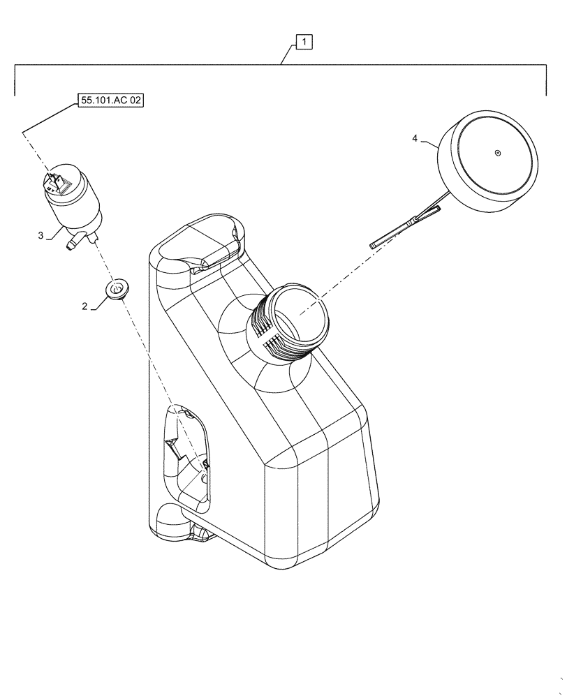 Схема запчастей Case SR270 - (55.518.AT[02]) - WASHER RESERVOIR ASSY (55) - ELECTRICAL SYSTEMS