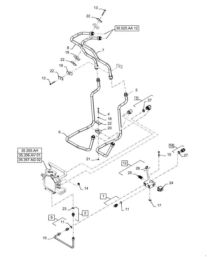 Схема запчастей Case TV380 - (35.525.AA[11]) - AUXILIARY HYDRAULIC, HIGH FLOW, CHASSIS MOUNTED (35) - HYDRAULIC SYSTEMS