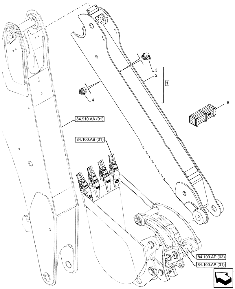 Схема запчастей Case 590SN - (84.912.AC[02]) - EXTENDABLE DIPPER, BACKHOE ARM (84) - BOOMS, DIPPERS & BUCKETS