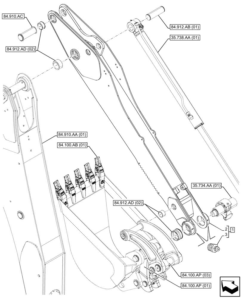 Схема запчастей Case 580SN - (84.912.AA[02]) - STANDARD DIPPER, HYDRAULIC COUPLER, BACKHOE ARM (84) - BOOMS, DIPPERS & BUCKETS