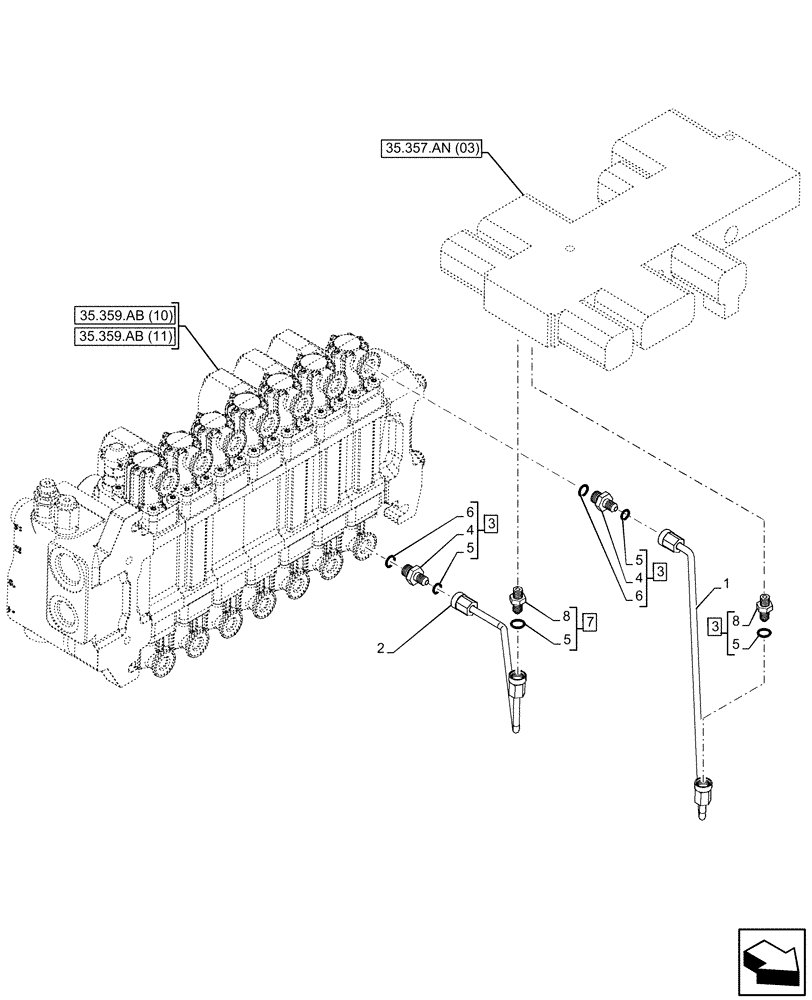 Схема запчастей Case 590SN - (35.357.AR[02]) - 7-SPOOL, PRESSURE CONTROL VALVE, LINE (35) - HYDRAULIC SYSTEMS