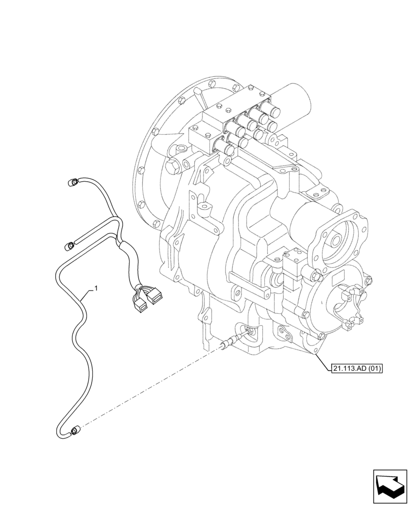 Схема запчастей Case 580SN WT - (55.024.AG) - VAR - 423062 - TRANSMISSION, POWERSHIFT, CONTROL VALVE, HARNESS, 4WD (55) - ELECTRICAL SYSTEMS