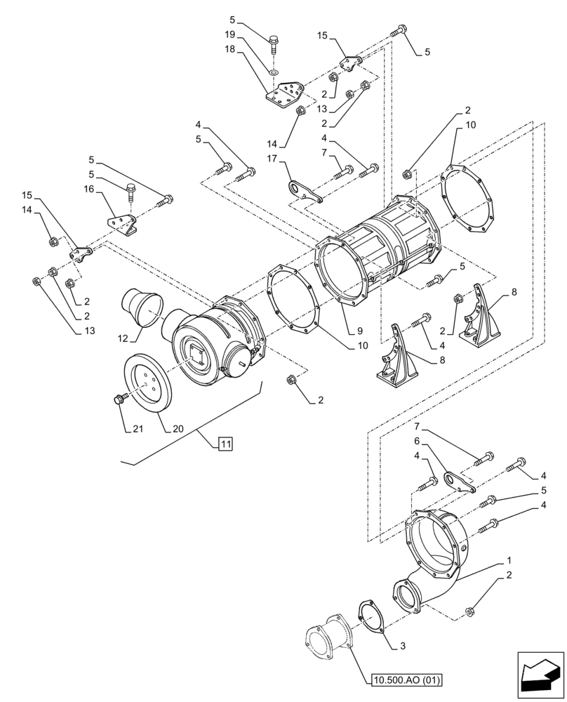 Схема запчастей Case AQ-6HK1XASS01-02 - (10.500.AO[02]) - SELECTIVE CATALYTIC, REDUCTION, MUFFLER (10) - ENGINE