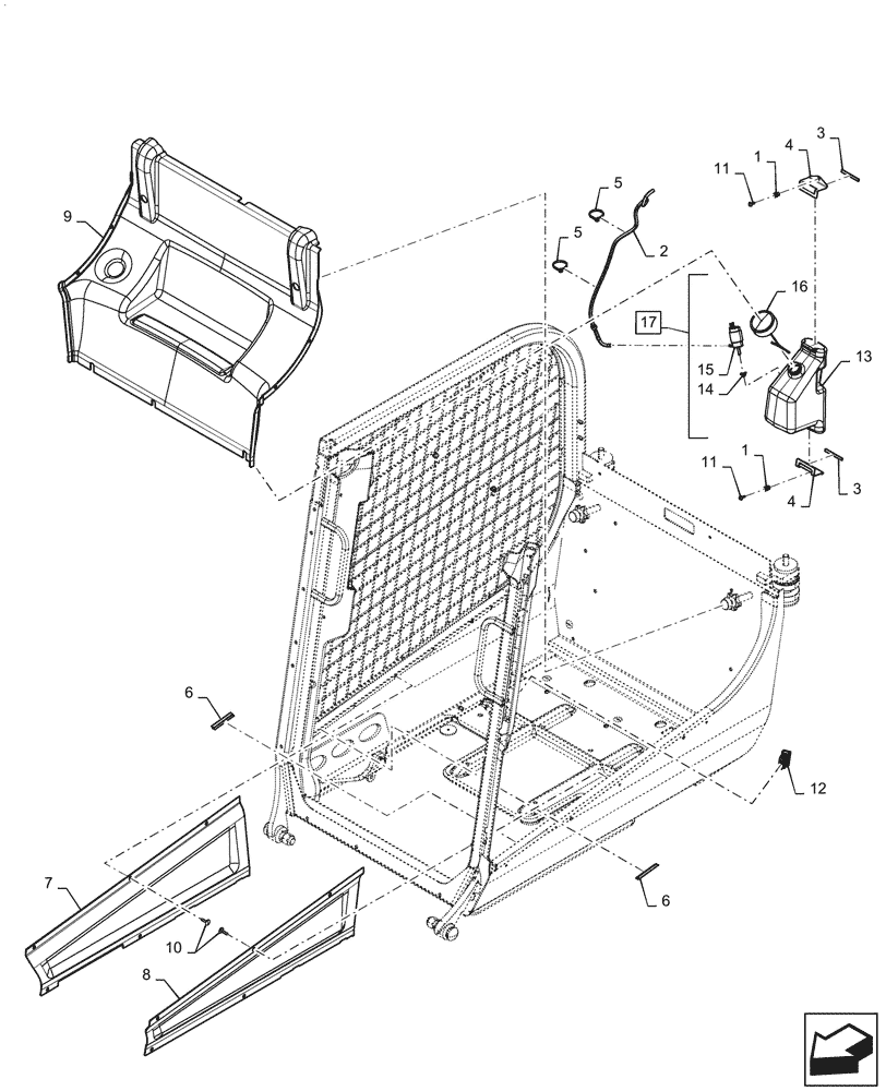 Схема запчастей Case TV380 - (55.518.010[03]) - WASHER RESERVOIR, REAR (55) - ELECTRICAL SYSTEMS