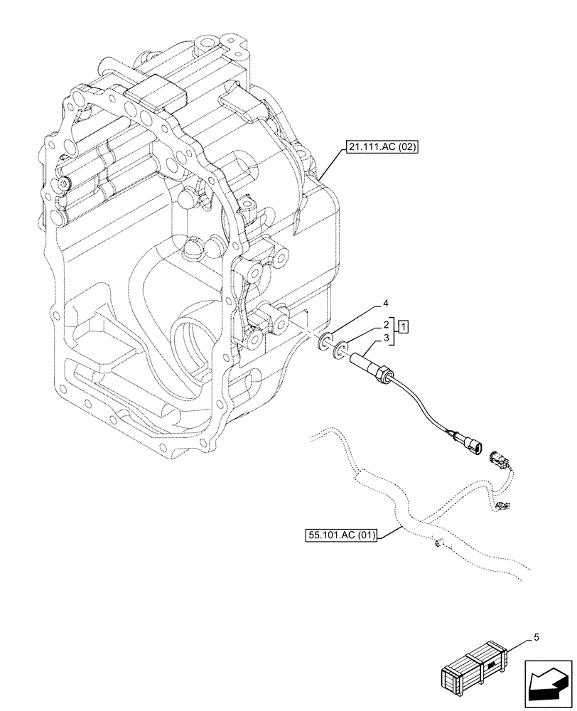 Схема запчастей Case 590SN - (55.020.AB[02]) - VAR - 423060, 423061 - TRANSMISSION, SEMI-POWERSHIFT, SPEED SENSOR (55) - ELECTRICAL SYSTEMS