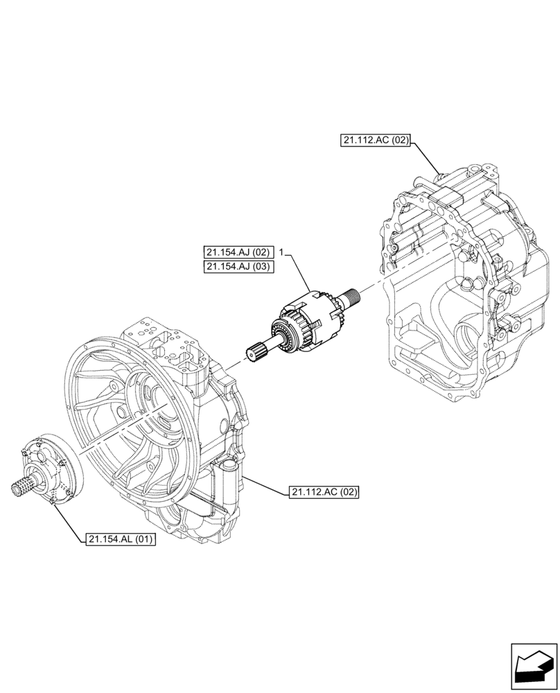 Схема запчастей Case 580N EP - (21.154.AJ[01]) - VAR - 423059 - TRANSMISSION, POWERSHUTTLE, DRIVE SHAFT, 4WD (21) - TRANSMISSION