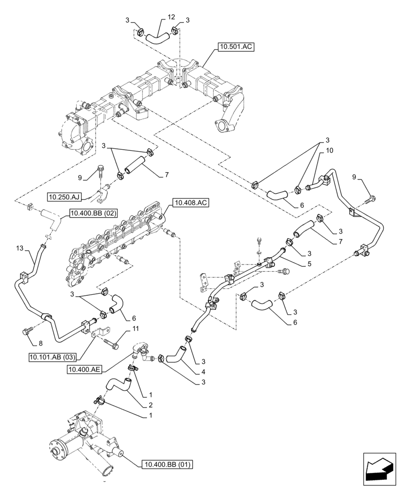 Схема запчастей Case AQ-6HK1XASS01-02 - (10.400.BC[02]) - COOLER, THERMOSTAT (10) - ENGINE
