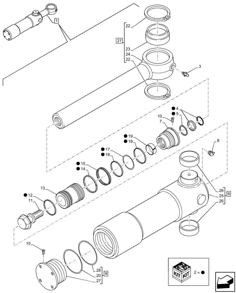 Схема запчастей Case 580N EP - (35.739.AA[02]) - BACKHOE ARM, SLEWING/SWING CYLINDER, COMPONENTS (35) - HYDRAULIC SYSTEMS