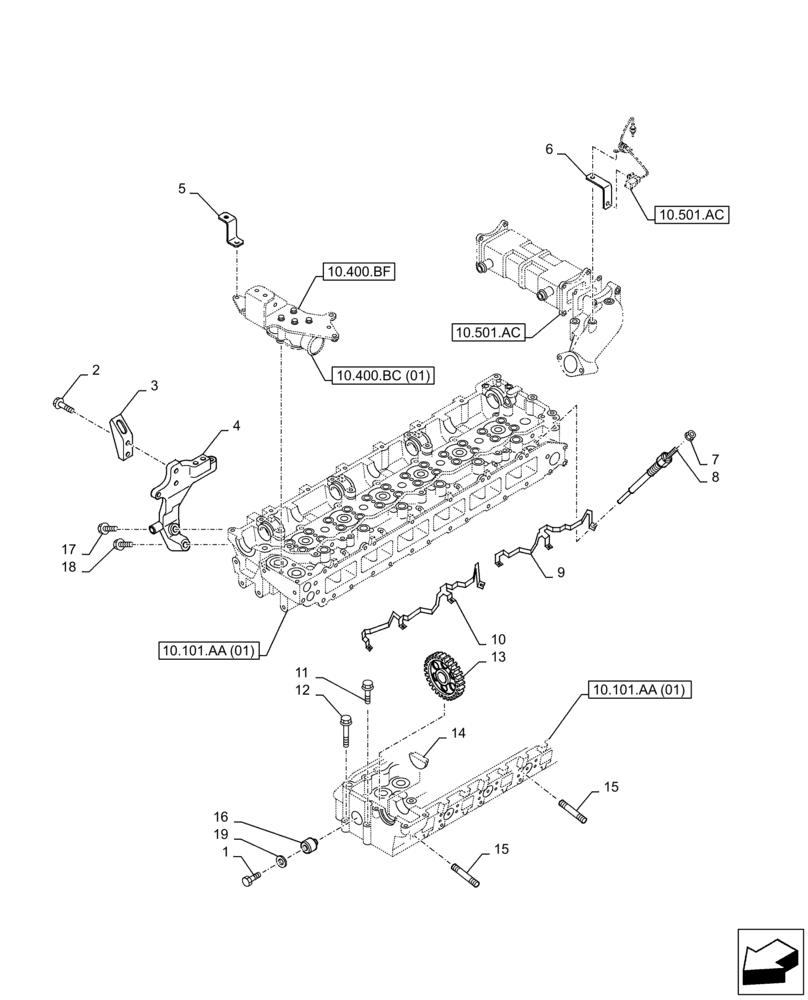 Схема запчастей Case AQ-6HK1XASS01-02 - (10.101.AA[02]) - CYLINDER HEAD (10) - ENGINE