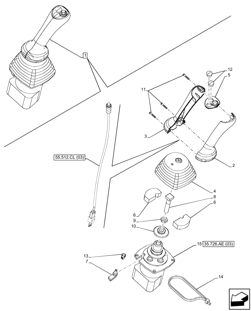 Схема запчастей Case 580N EP - (35.726.AE[09]) - 6-SPOOL, 7-SPOOL, PILOT CONTROLS, JOYSTICK, LH (35) - HYDRAULIC SYSTEMS