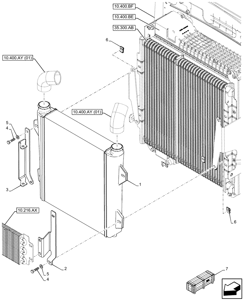 Схема запчастей Case 580SN - (10.310.AA) - VAR - 423000, 442082, 747853, 747854, 747855 - AFTERCOOLER (10) - ENGINE