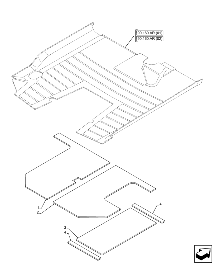 Схема запчастей Case 580N EP - (90.105.CU) - CAB, FLOOR, INSULATION (90) - PLATFORM, CAB, BODYWORK AND DECALS