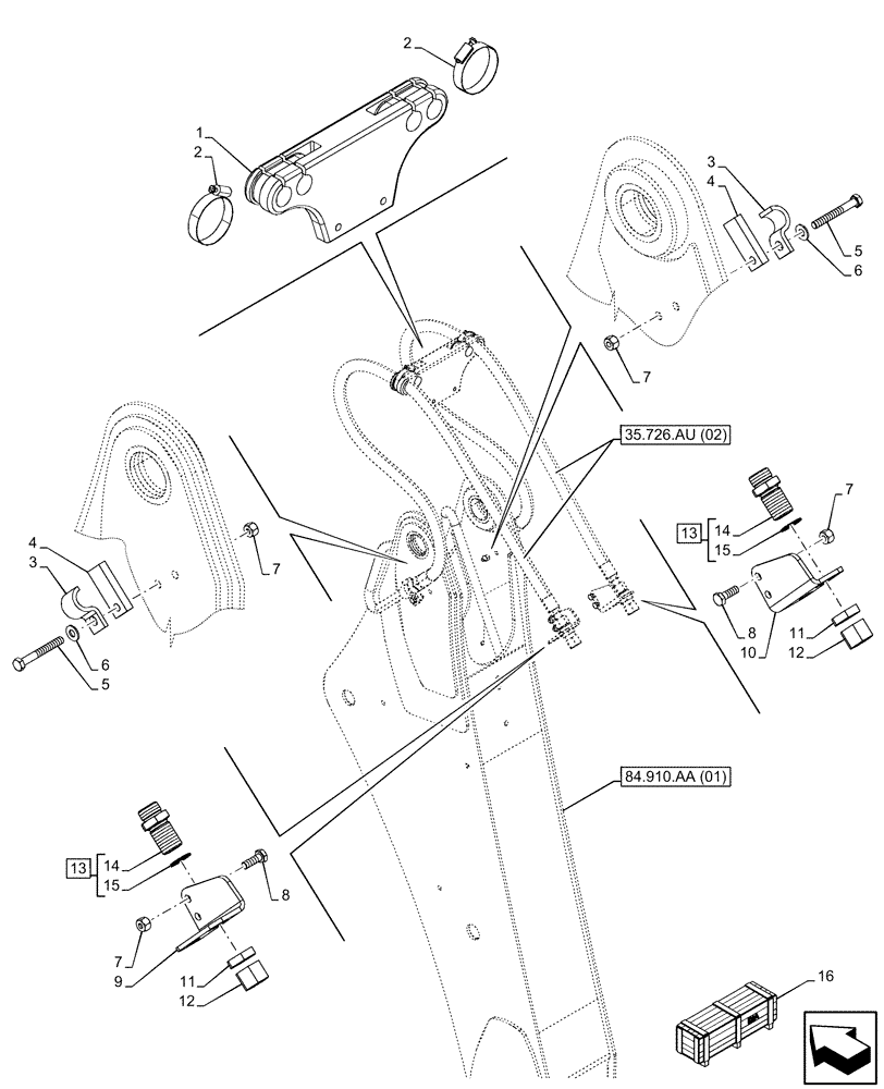 Схема запчастей Case 590SN - (35.726.AU[04]) - EXTENDABLE DIPPER, AUXILIARY HYDRAULIC (35) - HYDRAULIC SYSTEMS