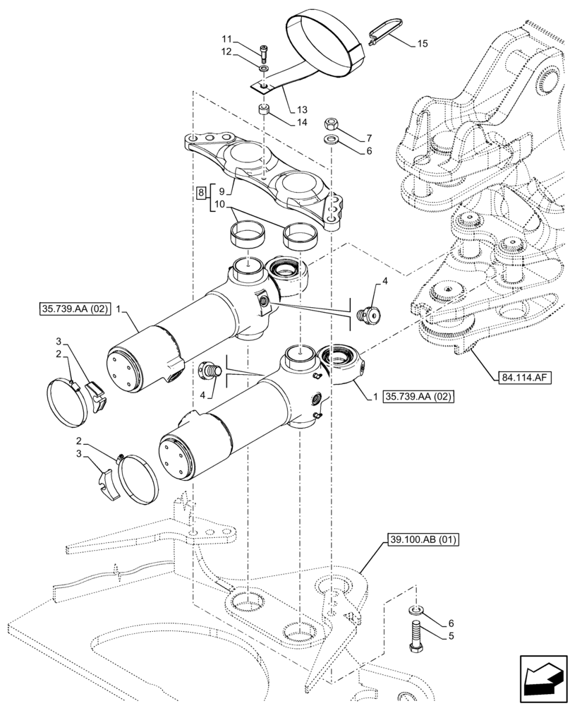 Схема запчастей Case 580N EP - (35.739.AA[01]) - BACKHOE ARM, SLEWING/SWING CYLINDER (35) - HYDRAULIC SYSTEMS