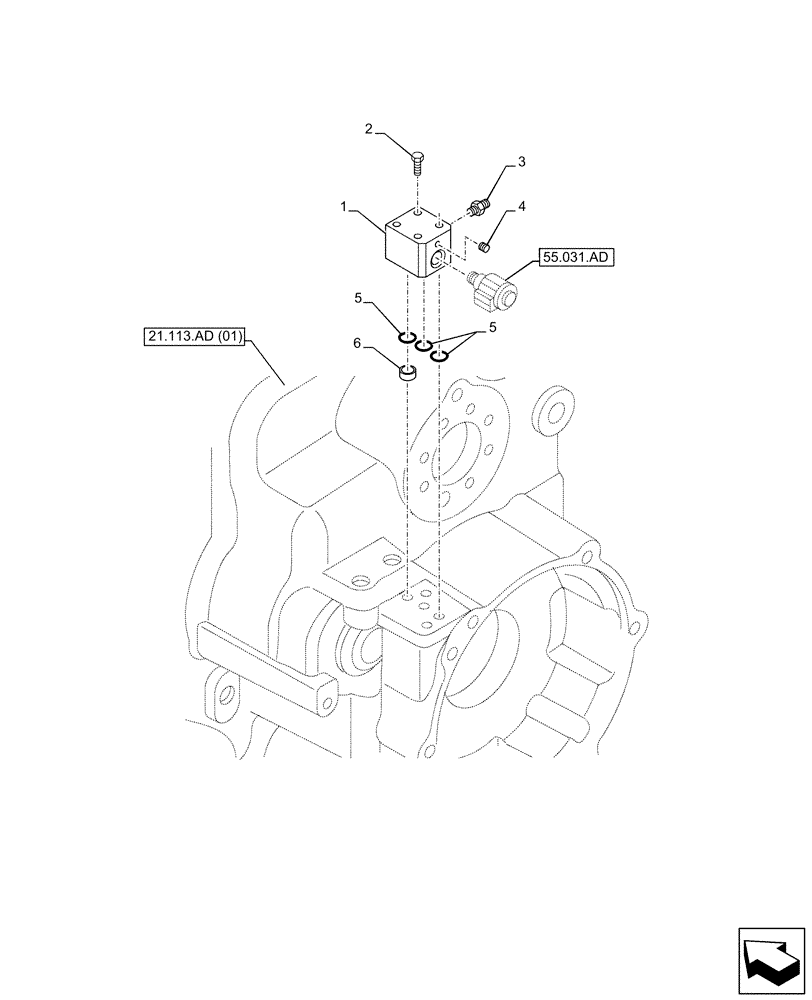 Схема запчастей Case 580SN WT - (33.110.AT[02]) - VAR - 423062 - TRANSMISSION, POWERSHIFT, PARKING BRAKE, CONTROL VALVE (33) - BRAKES & CONTROLS