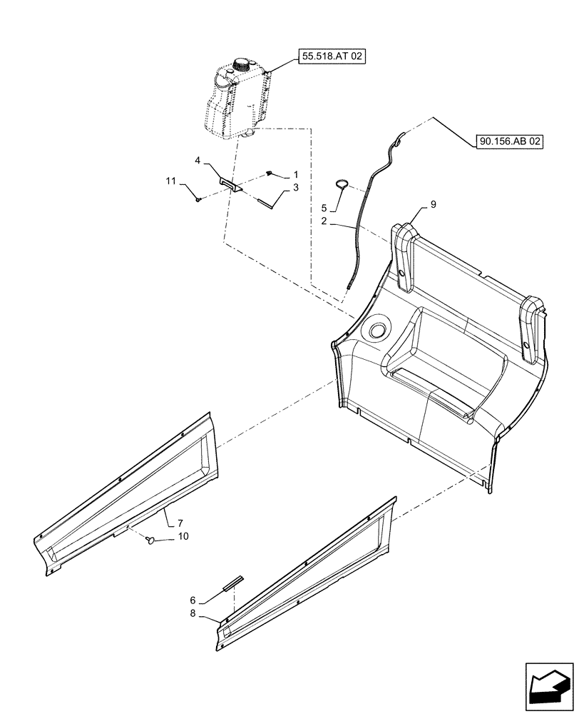 Схема запчастей Case SR270 - (55.518.AT[03]) - REAR WASHER RESERVOIR (55) - ELECTRICAL SYSTEMS