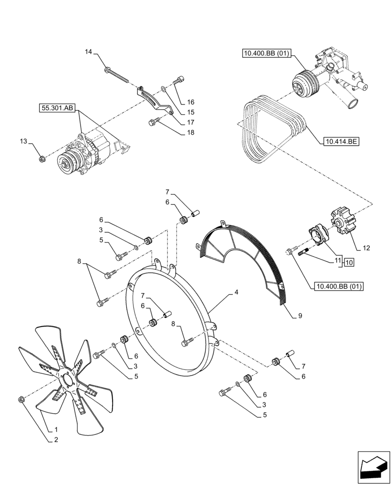 Схема запчастей Case AQ-6HK1XASS01-02 - (10.414.AD) - ENGINE, FAN, PULLEY (10) - ENGINE