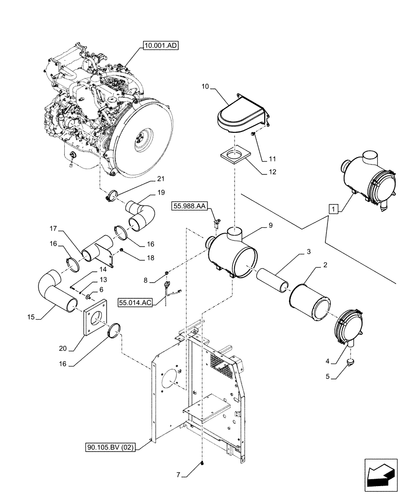 Схема запчастей Case CX210D NLC - (10.202.AB[01]) - AIR CLEANER (10) - ENGINE