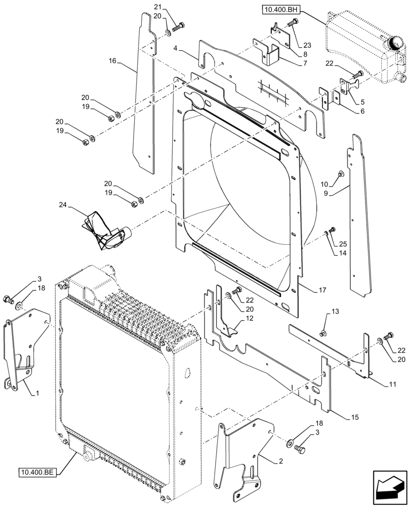 Схема запчастей Case 580SN - (10.400.BF) - VAR - 423000, 442082, 747853, 747854, 747855 - RADIATOR, SUPPORT, SHROUD (10) - ENGINE