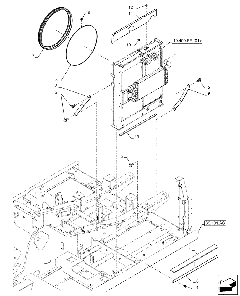 Схема запчастей Case CX210D NLC - (10.400.BF[02]) - RADIATOR, PANEL (10) - ENGINE