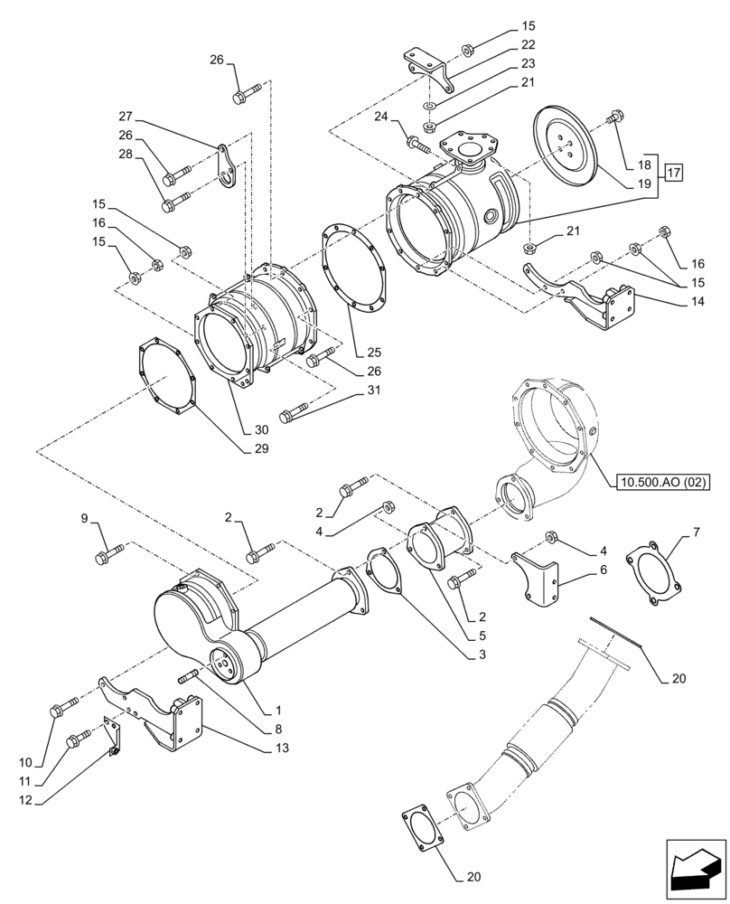 Схема запчастей Case AQ-6HK1XASS01-02 - (10.500.AO[01]) - SELECTIVE CATALYTIC, REDUCTION, MUFFLER (10) - ENGINE