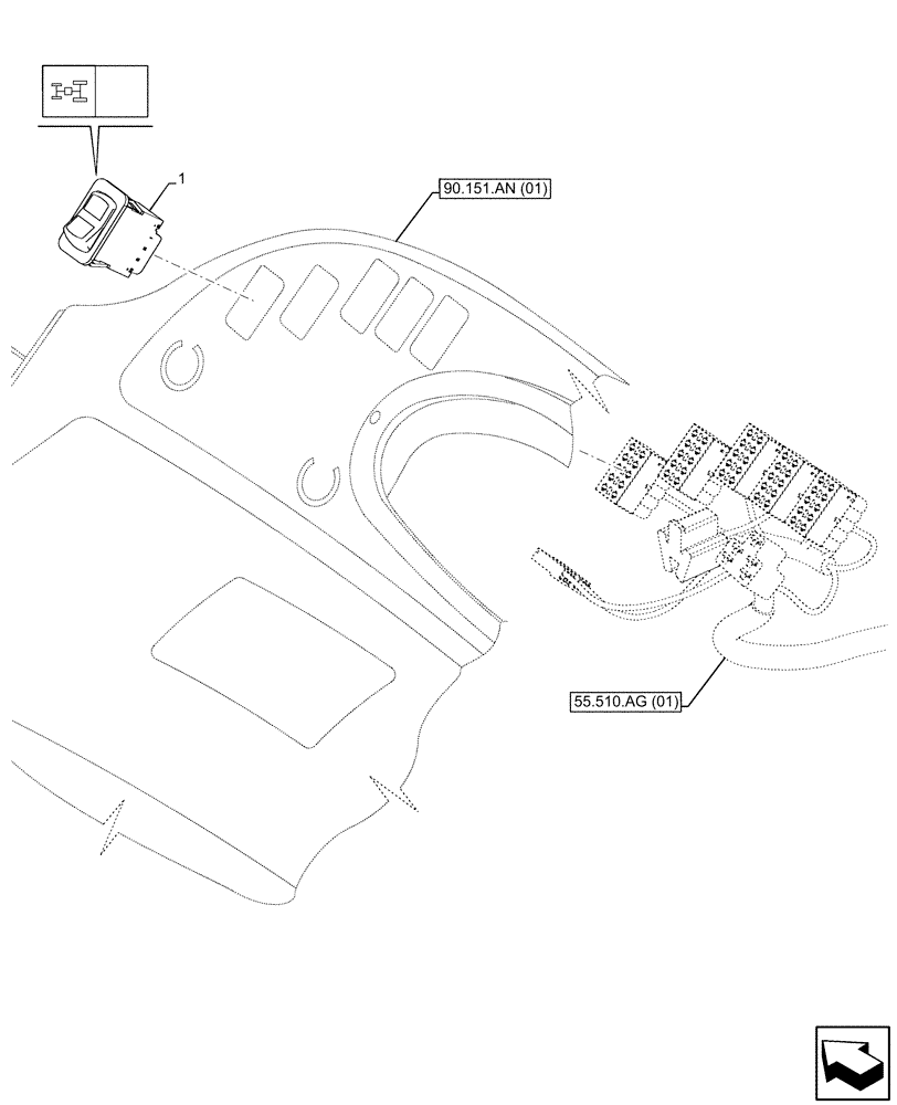 Схема запчастей Case 580SN WT - (55.045.AB) - POWERSHUTTLE, SWITCH, 4WD (55) - ELECTRICAL SYSTEMS