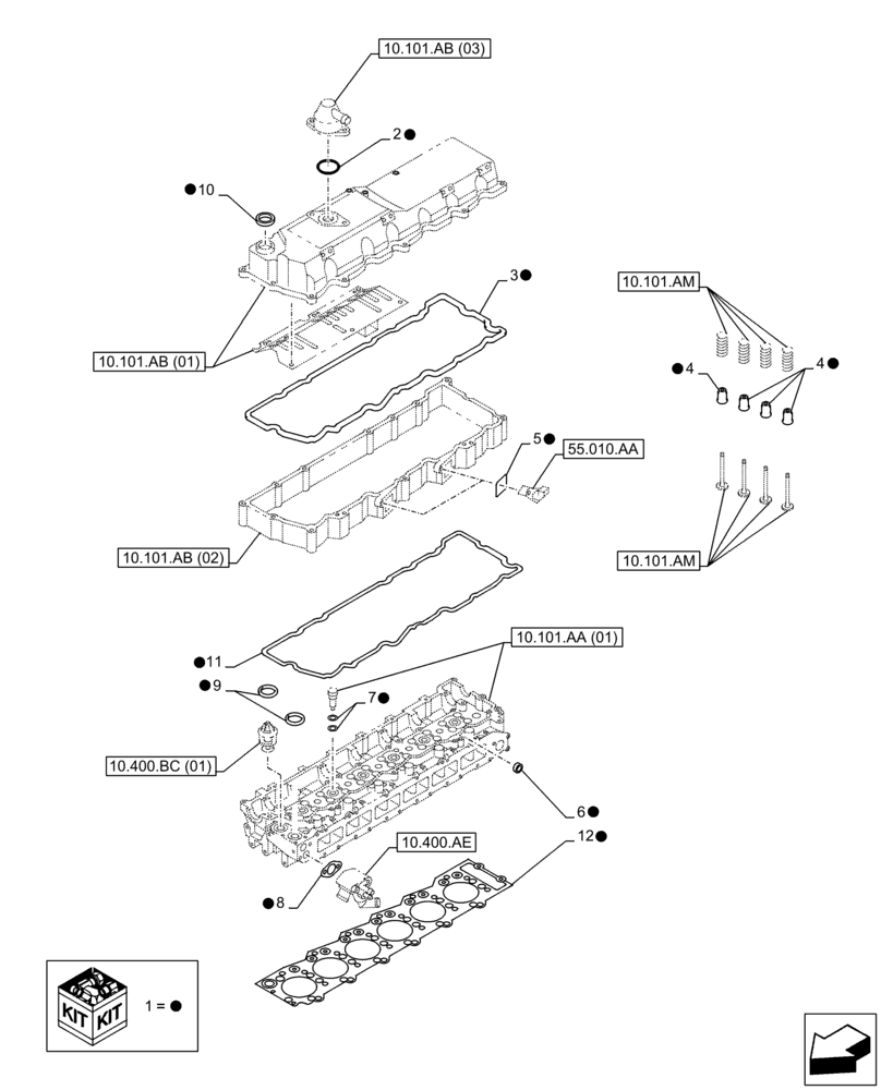 Схема запчастей Case AQ-6HK1XASS01-02 - (10.001.AD[02]) - ENGINE, GASKET, SET (10) - ENGINE