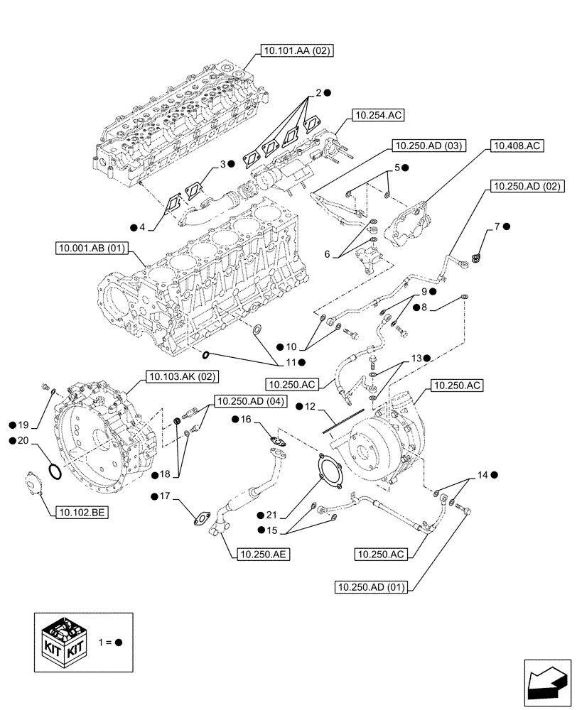 Схема запчастей Case AQ-6HK1XASS01-02 - (10.001.AD[05]) - ENGINE, GASKET, SET (10) - ENGINE