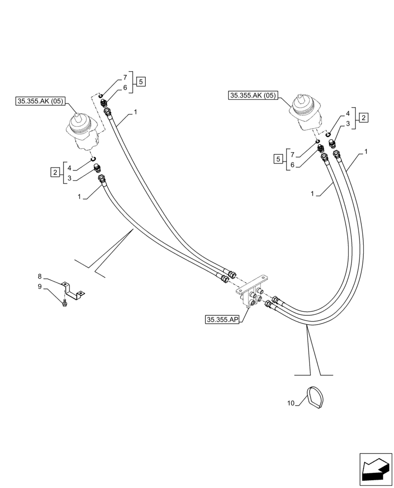 Схема запчастей Case CX350D LC - (35.355.AO) - STD + VAR - 461558 - JOYSTICK, DRAIN LINE, BLOCK, CONTROL PATTERN SELECTION (35) - HYDRAULIC SYSTEMS