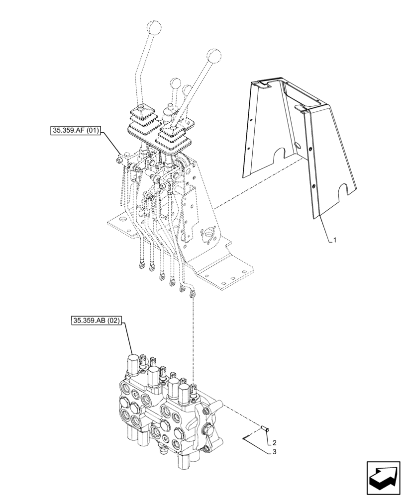 Схема запчастей Case 580SN - (35.359.AF[02]) - BACKHOE CONTROL VALVE, 6-SPOOL, STANDARD DIPPER, MECHANICAL CONTROLS, MOUNTING PARTS (35) - HYDRAULIC SYSTEMS