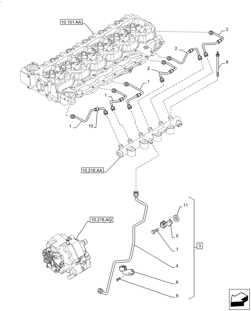 Схема запчастей Case F4HE9684U J104 - (10.218.AI[01]) - INJECTOR FUEL LINES (10) - ENGINE