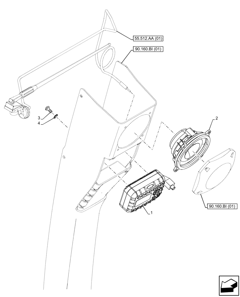 Схема запчастей Case 580N EP - (55.512.AA[05]) - VAR - 423077 - RADIO (55) - ELECTRICAL SYSTEMS